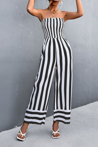 Street Striped Patchwork Strapless Straight Jumpsuits