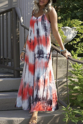 Casual Patchwork Tie-dye Spaghetti Strap Straight Dresses