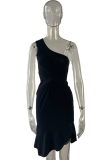 Casual Solid Patchwork One Shoulder Trumpet Mermaid Dresses