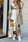 Elegant College Print Buckle Printing POLO collar Shirt Dress Dresses