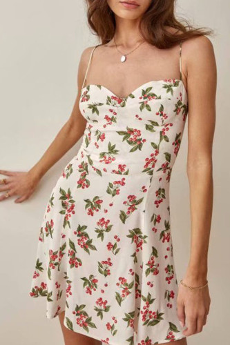 Fashion Street Print Patchwork Spaghetti Strap A Line Dresses