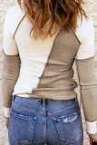 Fashion Patchwork Contrast V Neck Tops