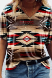 Casual Print Patchwork V Neck T-Shirts
