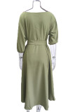 Fashion Bandage Solid Color Oblique Collar Irregular Dress Dresses