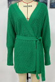 Fashion Solid With Belt O Neck Tops