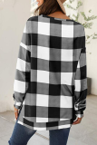 Casual Plaid Patchwork Slit O Neck Tops