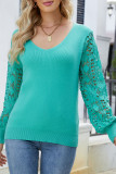 Casual Solid Hollowed Out Patchwork V Neck Sweaters