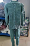 Casual Solid Patchwork V Neck Long Sleeve Two Pieces