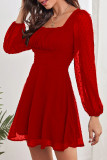 Fashion Street Solid Patchwork Square Collar A Line Dresses