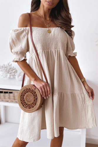 Casual Elegant Solid Patchwork Flounce Off the Shoulder A Line Dresses