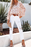 Casual Print Patchwork V Neck Tops