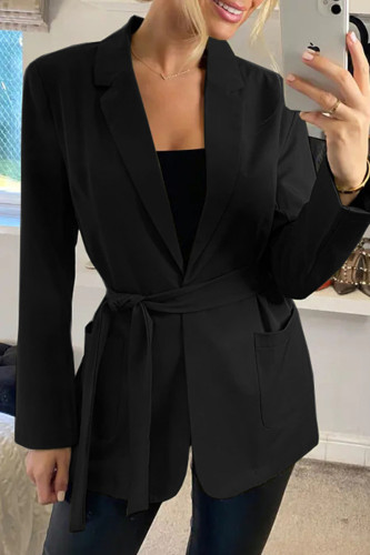 Fashion Work Solid Pocket Turn-back Collar Outerwear