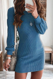 Casual Solid Backless Strap Design O Neck Pencil Skirt Dresses