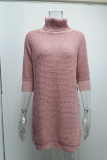 Casual Solid Slit Turtleneck Tops