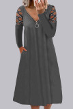 Fashion Casual Solid Patchwork V Neck A Line Dresses