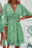 Casual Print Patchwork V Neck Waist Skirt Dresses