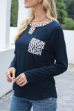 Casual Leopard Hollowed Out Patchwork O Neck Tops