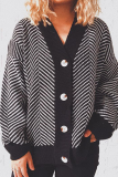 Casual Striped Patchwork Buckle V Neck Outerwear Sweater