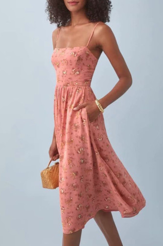 Fashion Street Print Patchwork Spaghetti Strap A Line Dresses
