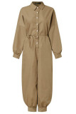 Casual College Solid With Belt Printing Turndown Collar Loose Jumpsuits