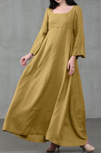Casual College Solid Patchwork Square Collar A Line Dresses