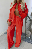 Fashion Casual Solid Patchwork Buckle Turndown Collar Long Sleeve Two Pieces