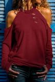 Fashion Street Solid Ripped O Neck T-Shirts
