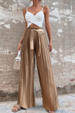 Fashion Solid Fold Loose Mid Waist Wide Leg Solid Color Bottoms