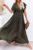 Casual Solid Patchwork V Neck Cake Skirt Dresses
