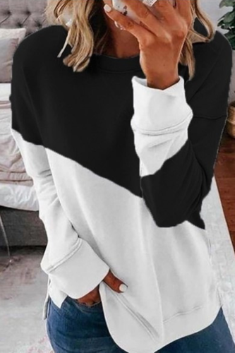 Casual Solid Patchwork O Neck Tops