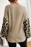 Casual Leopard Patchwork V Neck Tops Sweater