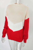 Casual Color Lump Patchwork Contrast O Neck Tops