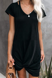 Casual Solid Patchwork Fold V Neck A Line Dresses