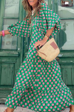 Fashion Print Patchwork V Neck Cake Skirt Dresses