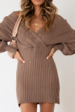 Casual Solid Patchwork V Neck Pencil Skirt Dresses