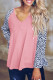 Fashion Casual Leopard Patchwork V Neck T-Shirts