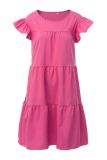 Casual Patchwork Solid Basic O Neck Cake Skirt Dresses