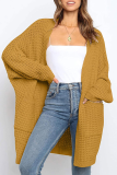 Casual Solid Patchwork Pocket V Neck Tops Sweater