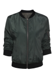 Fashion Solid Patchwork Zipper Collar Outerwear