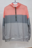 Fashion Leopard Color Block Patchwork Zipper Collar Tops