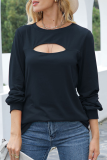 Casual Solid Hollowed Out Patchwork O Neck Tops