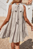 Fashion Solid Patchwork Halter Cake Skirt Dresses