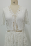 Fashion Elegant Solid Lace Patchwork V Neck A Line Dresses