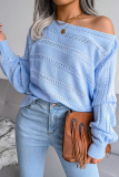 Casual Solid Pierced Patchwork Off the Shoulder Tops Sweater