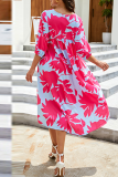 Casual Solid Patchwork O Neck Cake Skirt Dresses