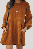 Casual Street Solid Patchwork Pocket O Neck Princess Dresses