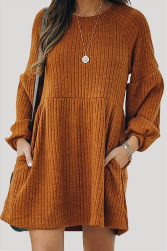 Casual Street Solid Patchwork Pocket O Neck Princess Dresses