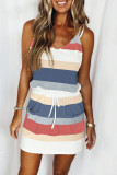 Fashion Casual Striped Patchwork V Neck A Line Dresses