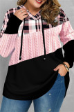 Casual Plaid Print Patchwork Hooded Collar Tops