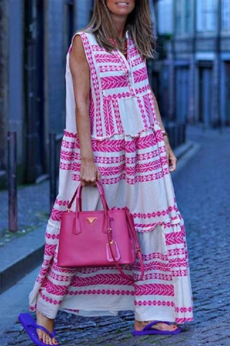 Casual Print Patchwork V Neck Straight Dresses